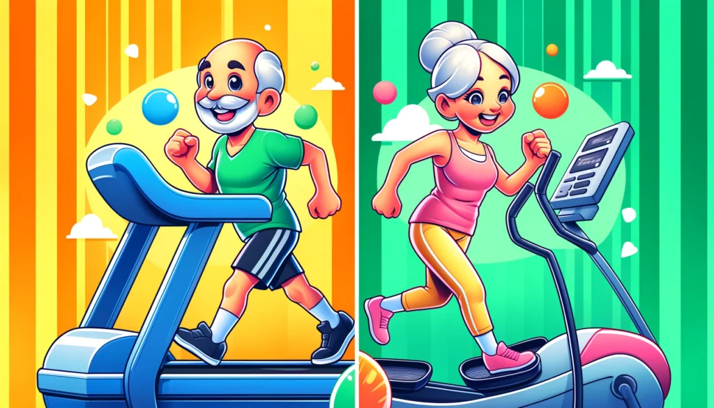 People running on a treadmill and on an elliptical