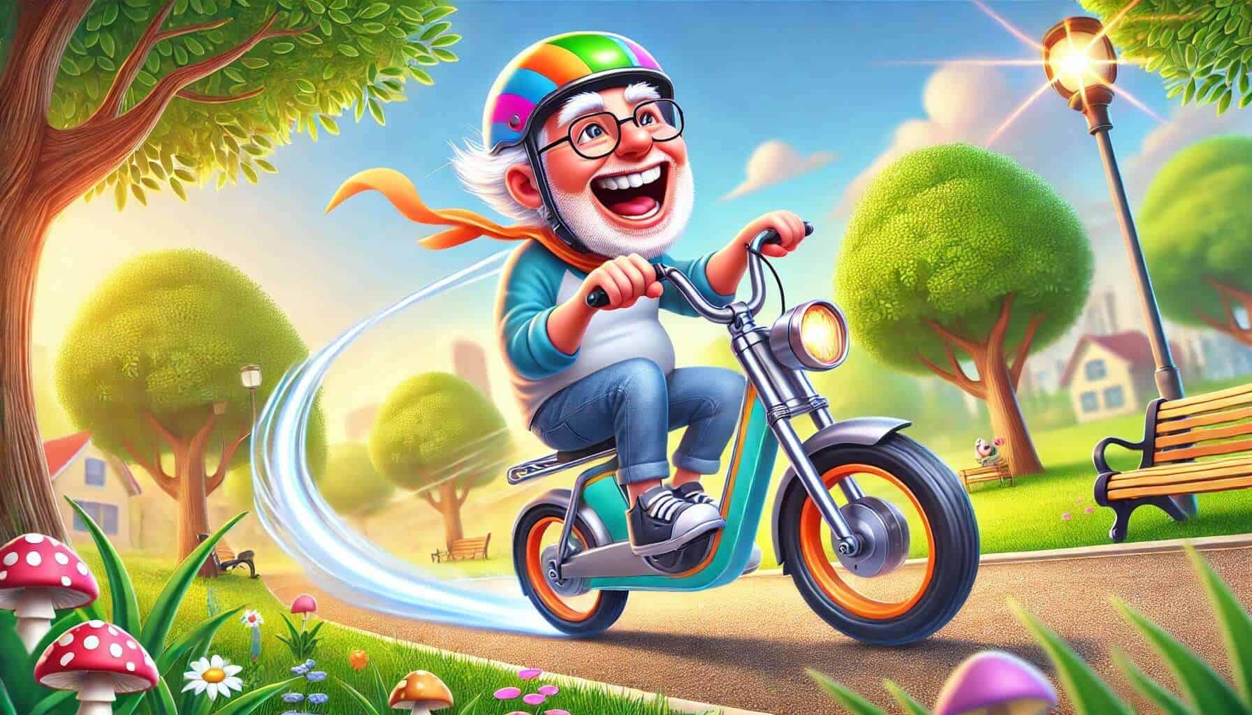 a boomer riding an e-bike