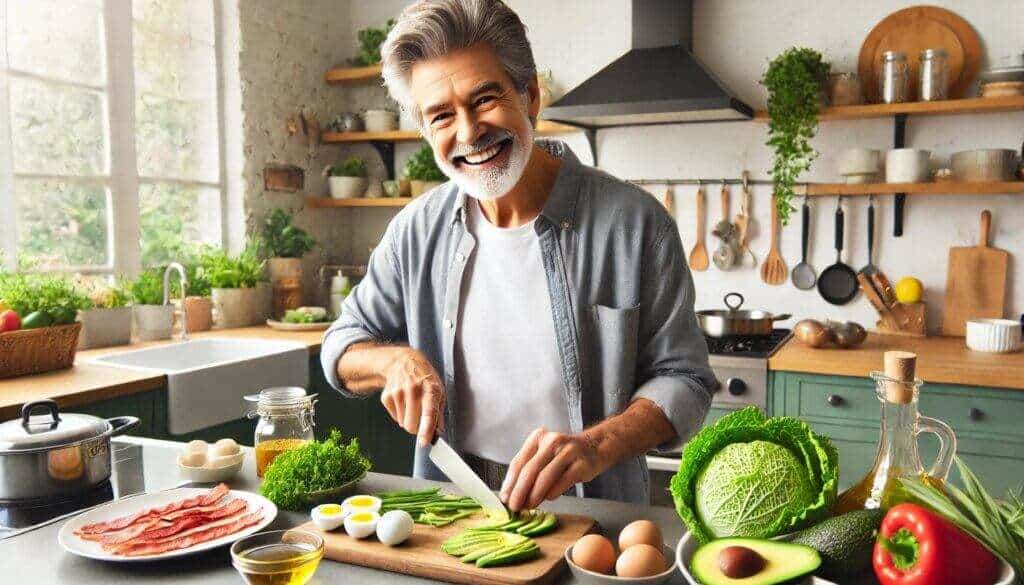 A boomer prepping food on the Keto Diet