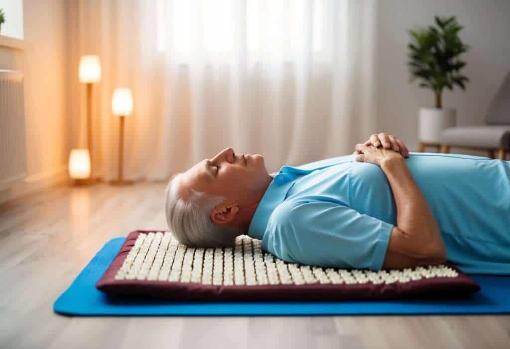 Man Using Acupressure Mat